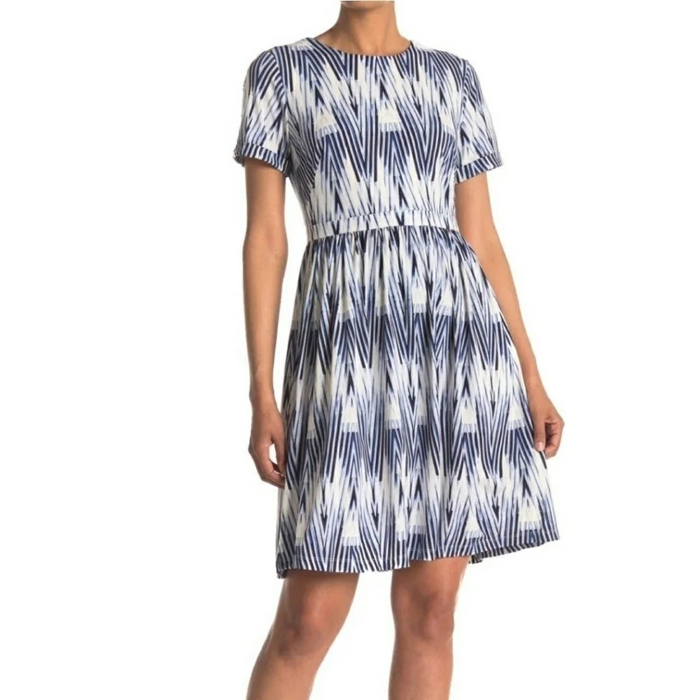 Maggy London Womans 4 Blue Champaine Dress Fit Flare Pockets A-Line Short Sleeve